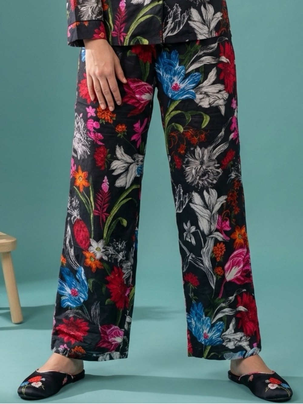 Anthropologie Silky Floral botanical Print Wide Leg Pajama Lounge Pants
